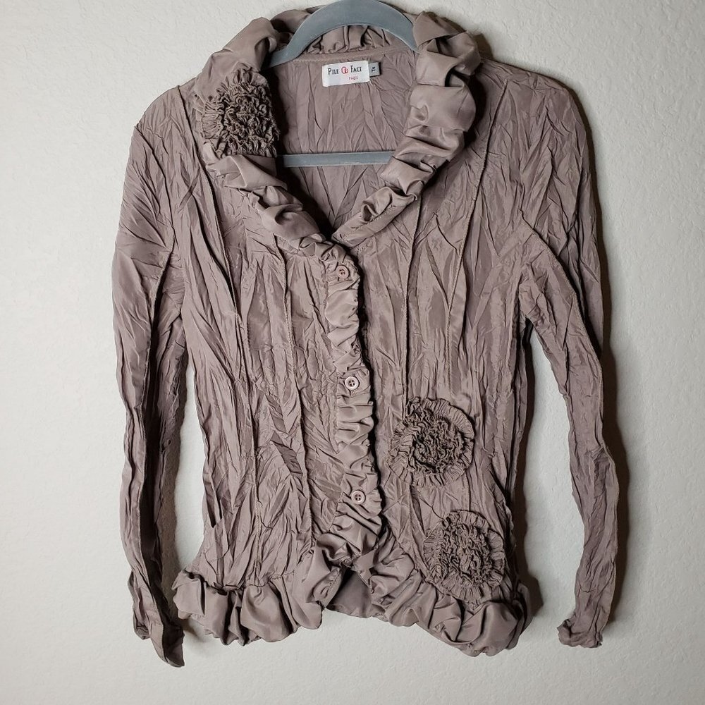 Pile AU Face Womans French Size T4 (US Size 10) Wrinkle Jacket/Blouse Tan - Picture 8 of 8